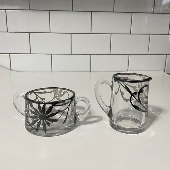 VTG Clear Glass Silver Overlay Cream & Sugar Set - Picture 4 of 9
